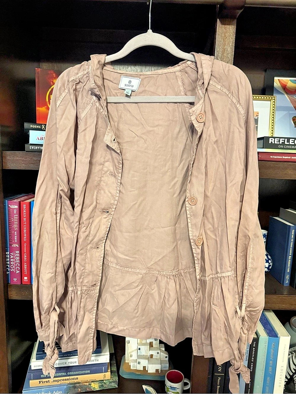 SUSINA Tie Sleeve Utility Hooded Tencel Jacket Pink Medium